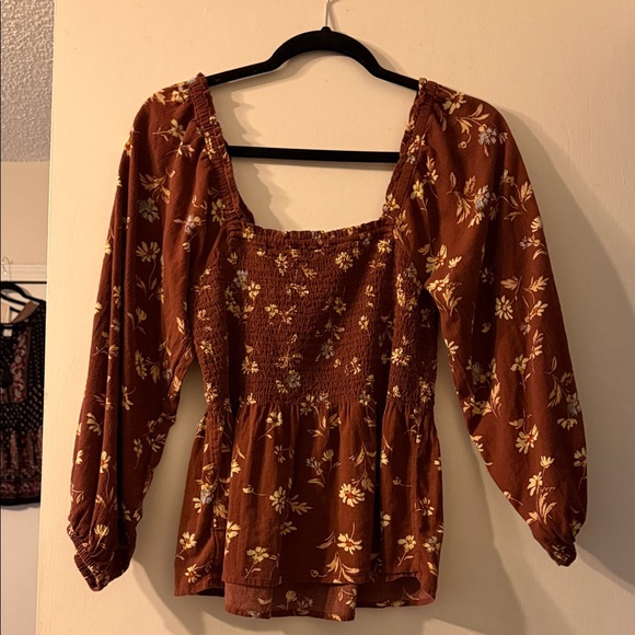 Madewell Floral Smocked Rust Blouse - Picture 3 of 7